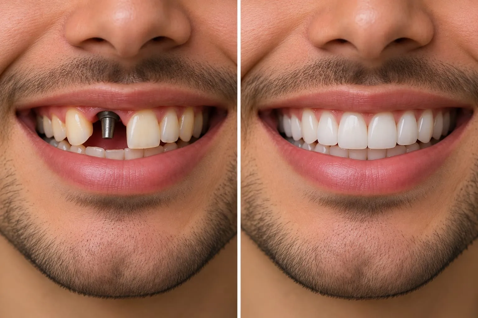 Dental implants before and after results at Top Smile Dental Clinic Dubai
