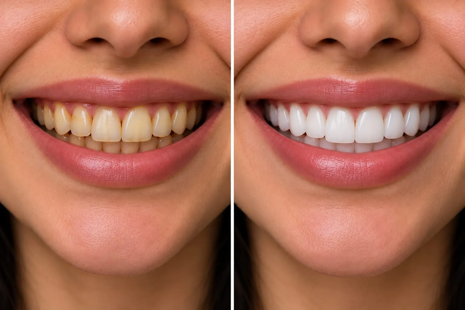 Teeth whitening before and after results at Top Smile Dental Clinic Dubai
